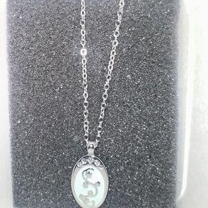 Lia Sophia Silver-tone Oval Floral Pendant Necklace with White Inlay